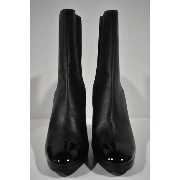 Chanel 20A Black Lambskin Leather Patent Pearl CC Ankle Short Heel Boots 41.5 - Picture 5 of 11